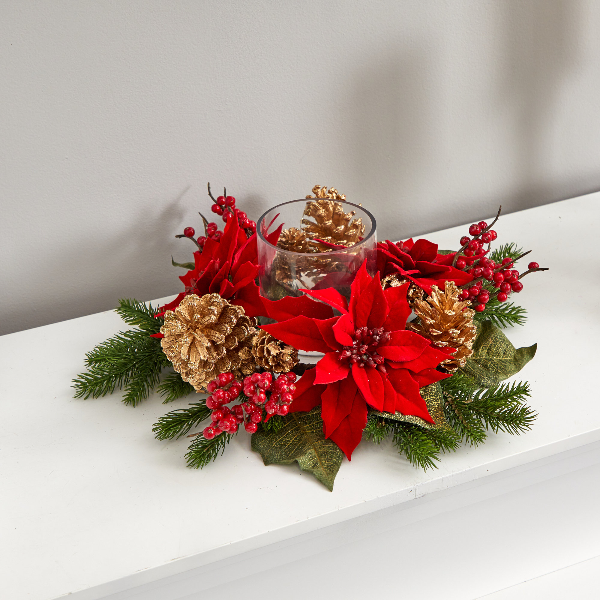 The Holiday Aisle® Artificial Poinsettia Candelabrum & Reviews Wayfair