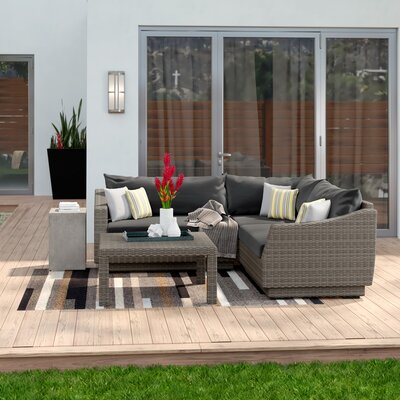 Castelli 4 Piece Rattan Sectional Seating Group With Cushions Wade Logan Cushion Color Beige