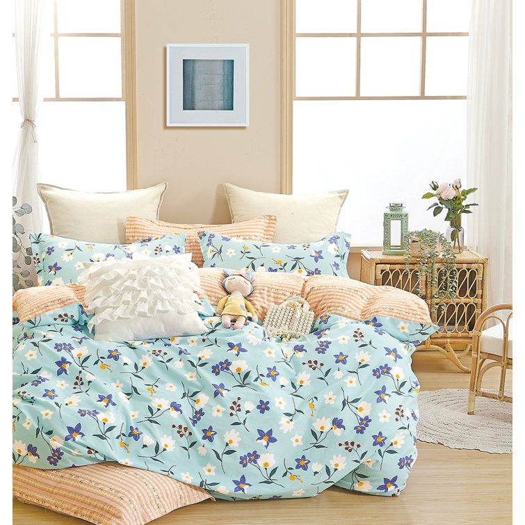 Rhein Blue/Yellow/Purple Standard Cotton Reversible Piece Comforter Set Red Barrel Studio Size: Queen Comforter + 2 Standard Shams