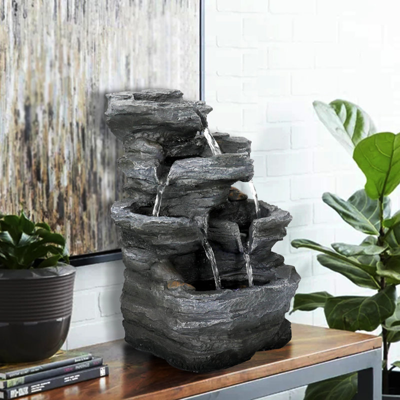 Skyfireea Chillscreamni Resin Stacked Rock Water Fountain With Light Wayfair