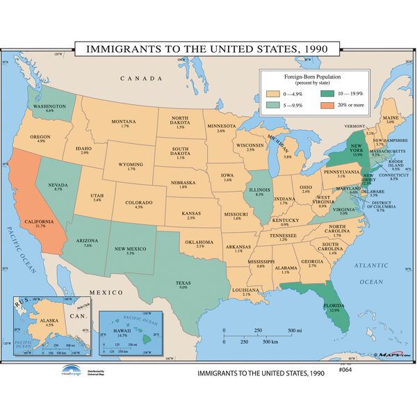 Universal Map U.S. History Wall Maps - Immigrants to the U.S. 1990 ...