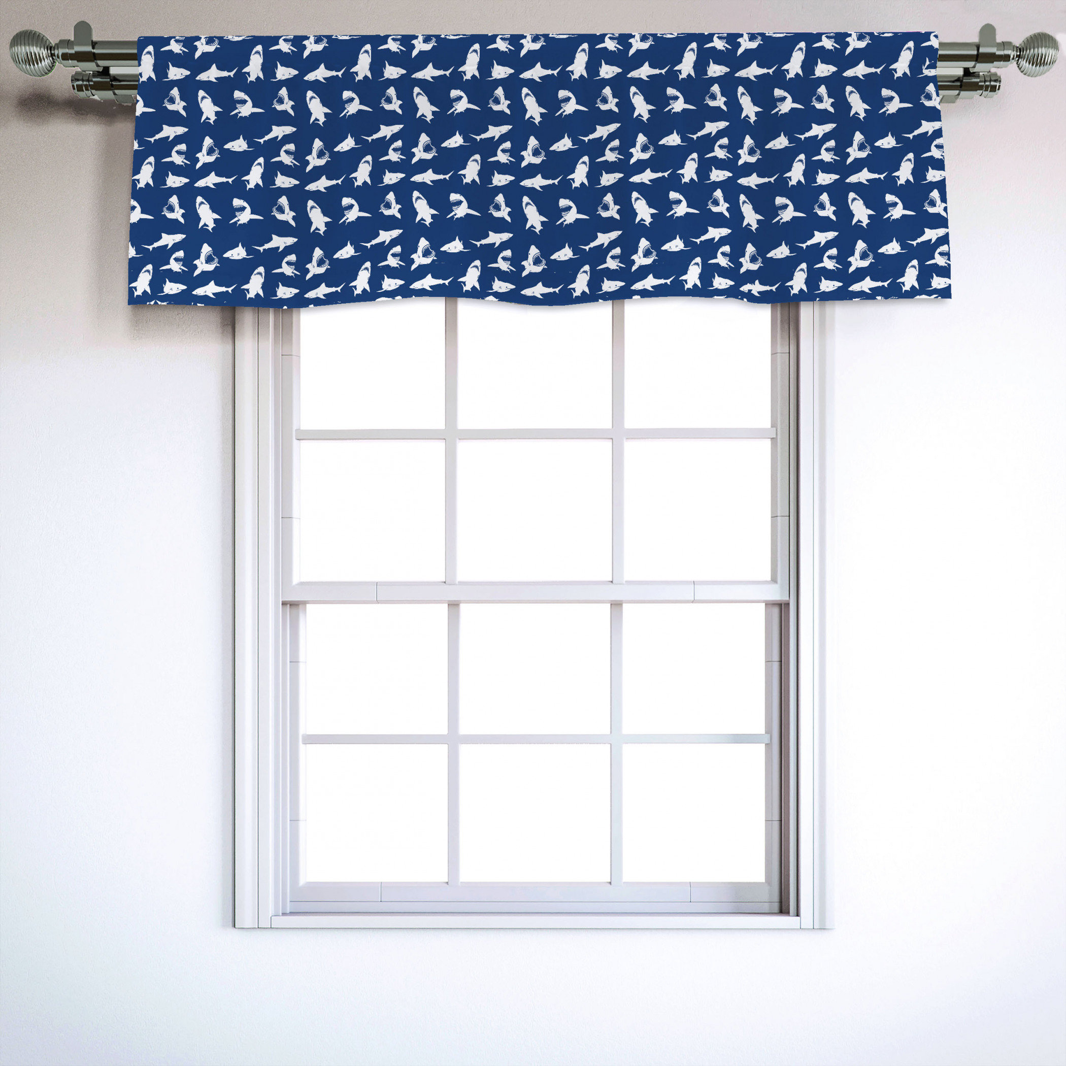 East Urban Home Ambesonne Shark Window Valance Shark Pattern With