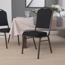 Lot 40 Black Patterned Fabric Crown Back Silver vein Frame Banquet Stack Chairs 