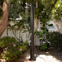 Freestanding or Mounts Renewed Hot and Cold Adjustment Holds 5.5 Gallons of Water Solar Powered Shower Connects to Standard Garden Hose 75” T x 4” W GAME Outdoor Solar Shower with Base 
