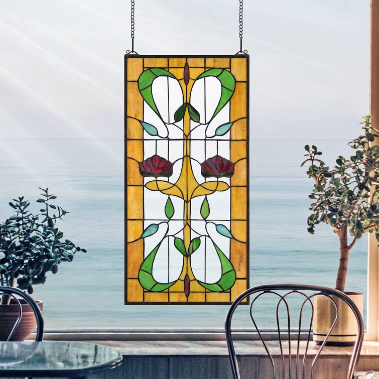 Design Toscano Ruskin Rose Flower Stained Glass Window Panel Wayfair