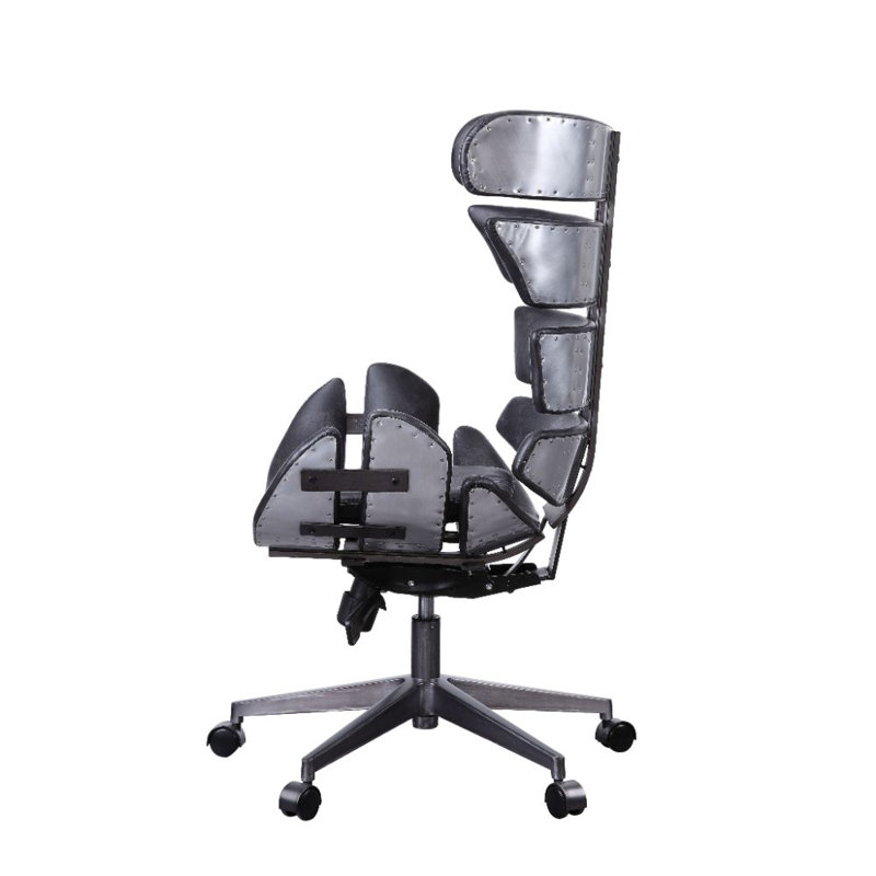 Brilliant Life Megan Executive Office Chair Vintage Black Top Grain Leather Aluminum Wayfair
