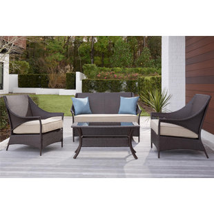 Ismay 4 Piece Rattan Conversation Set with Cushions