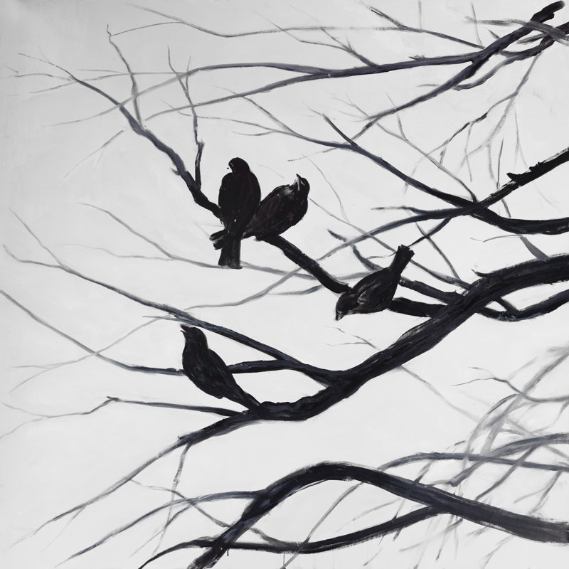 Millwood Pines Birds And Branches Silhouette Oil Painting Print