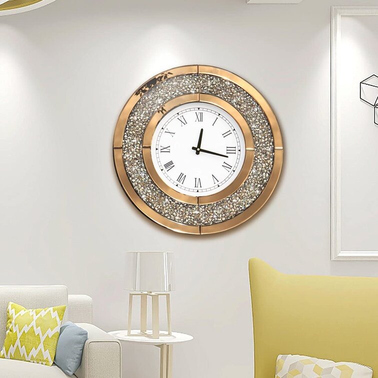TANKE Wall Clock Modern Metal Wall Clock Rhinestone Home Office Decor Silent Metal Wall Clock