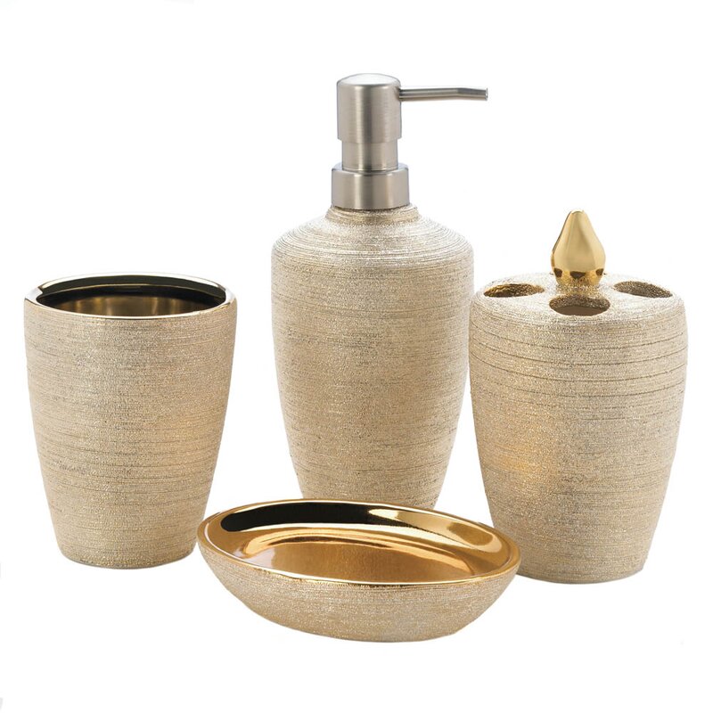 Bathroom 5pcs Rose gold Glass+Brass Bath Accessory Set Soap Dispenser Dish