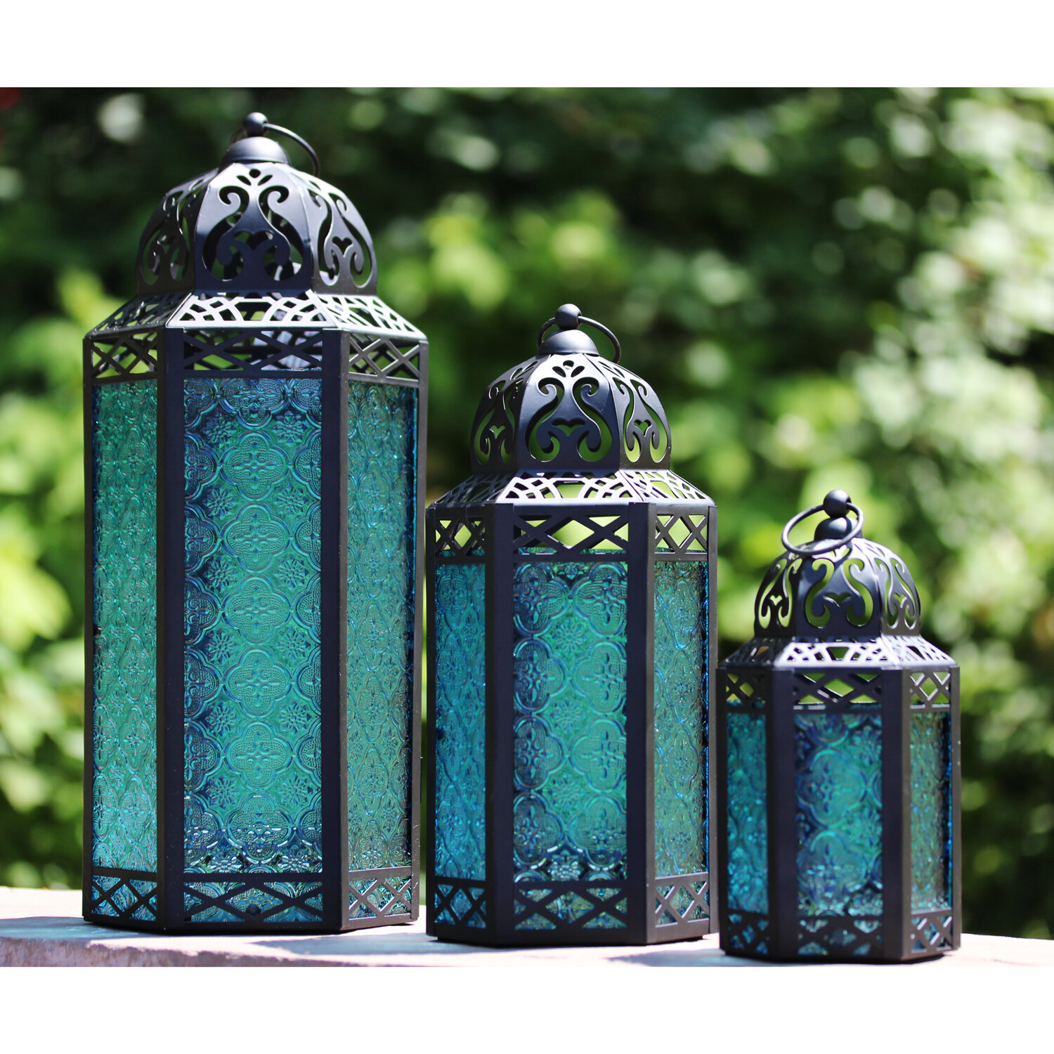 Table/hanging Lantern Glass Metal Moroccan Delight Garden Candle Holder Decor 