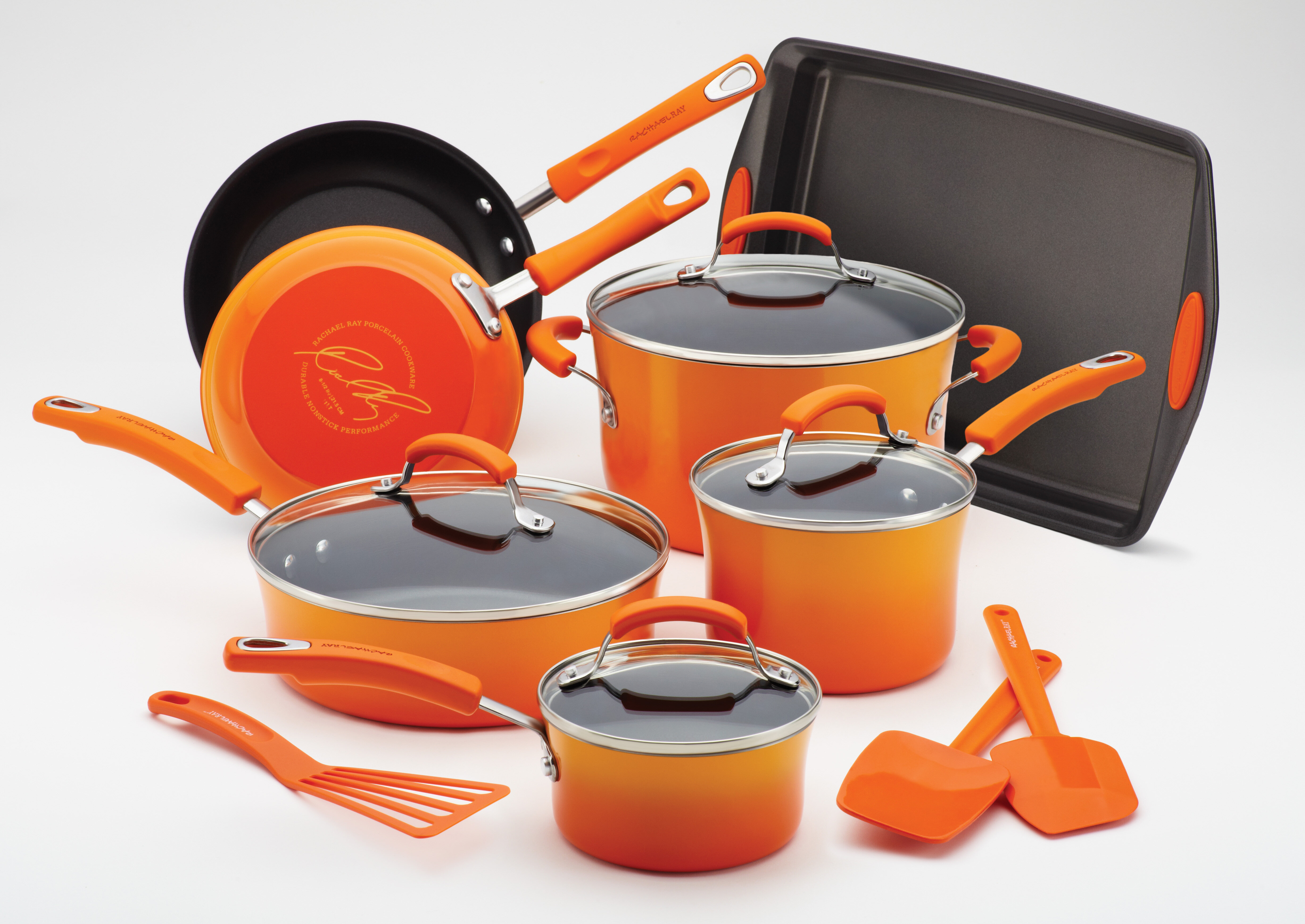 Rachael Ray Classic Brights Porcelain Enamel Nonstick Cookware Set With Bakeware And Utensils 14 Piece Reviews Wayfair