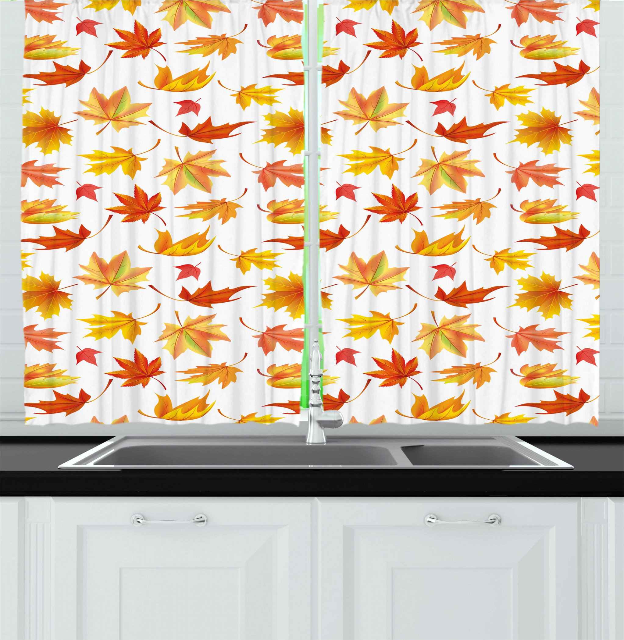 East Urban Home Autumn Demonstration Of Fallen Maple Leaves On A Plain Background Fall Season Kitchen Curtain Wayfair