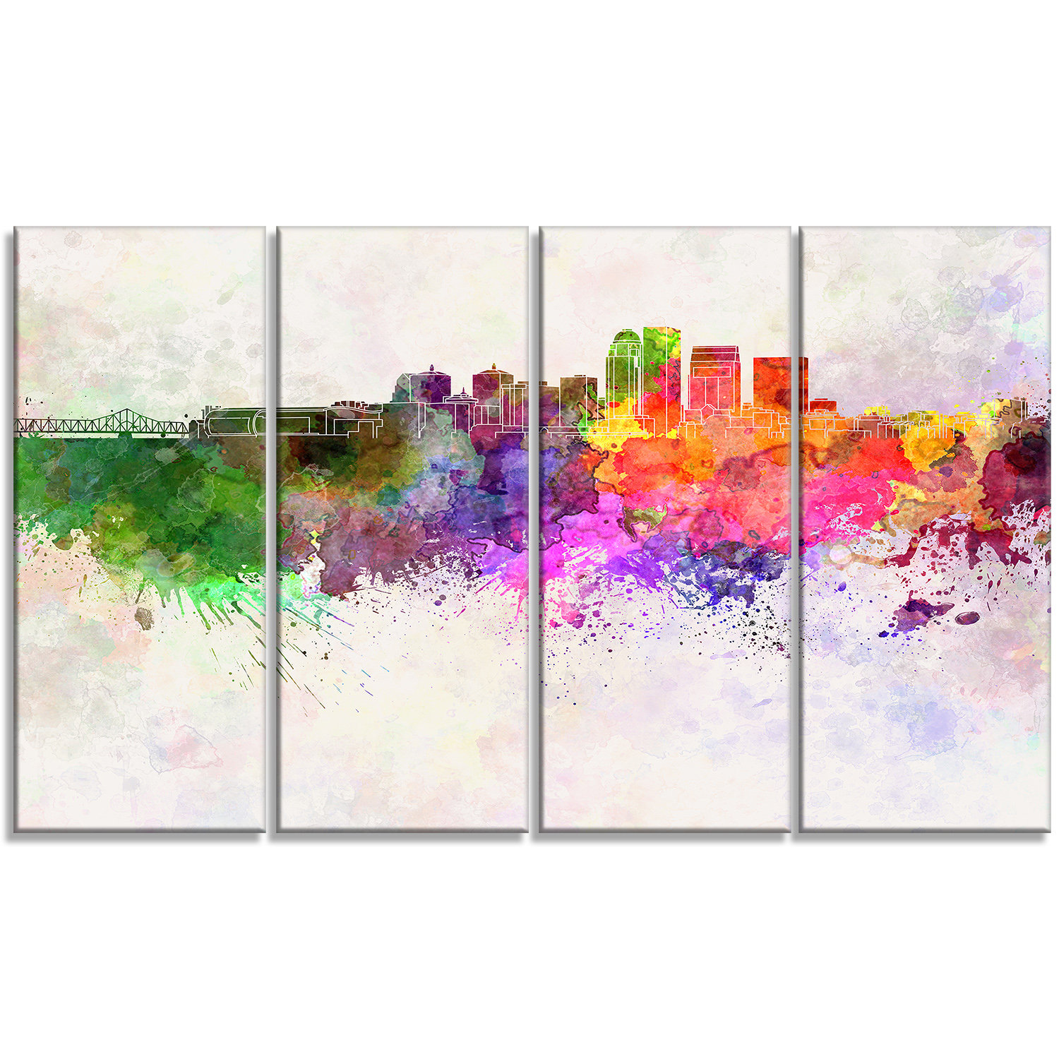 Designart Louisville Skyline Cityscape 4 Piece Painting Print On Wrapped Canvas Set Wayfair