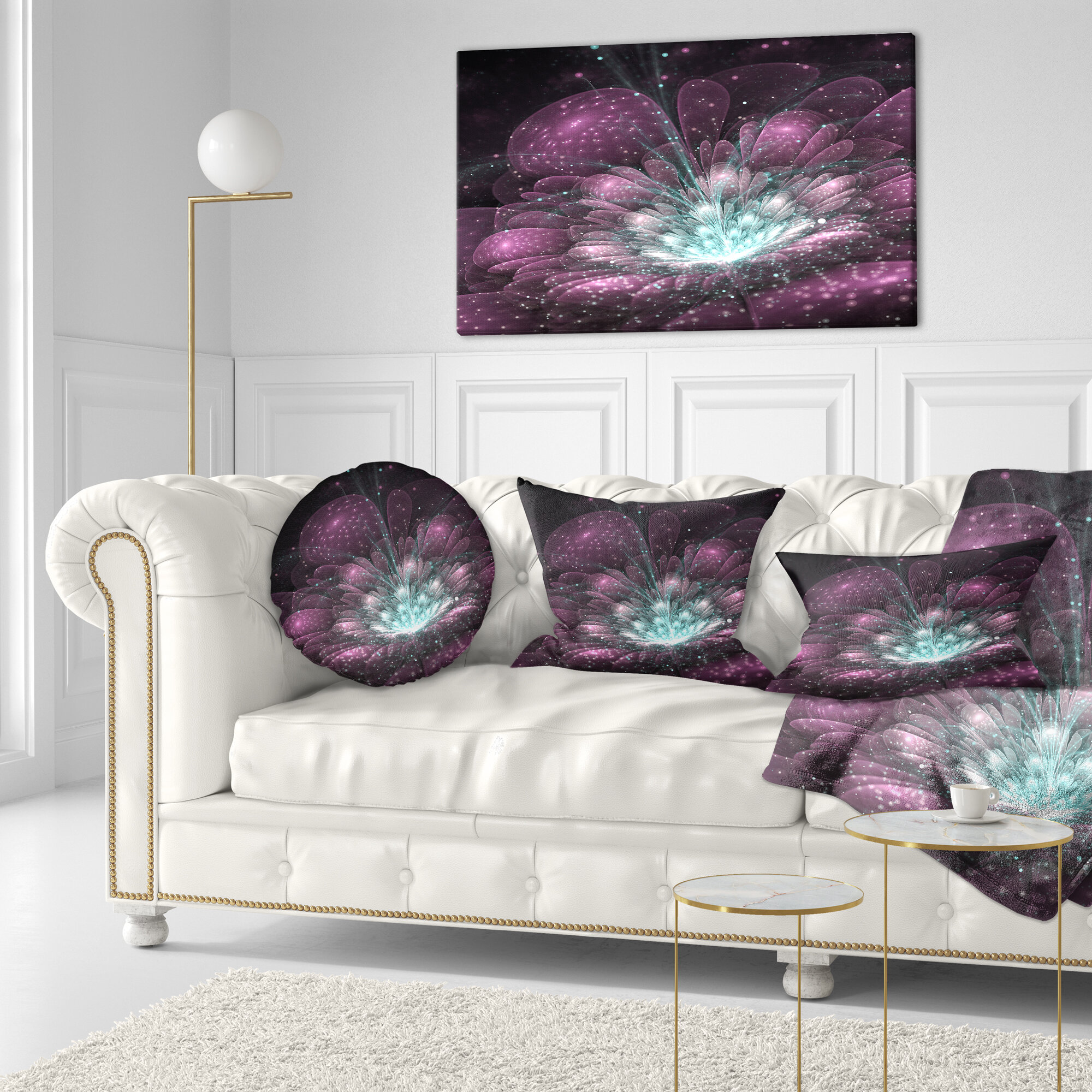 Designart 'Purple Fractal Flower' Modern Floral Throw Pillow
