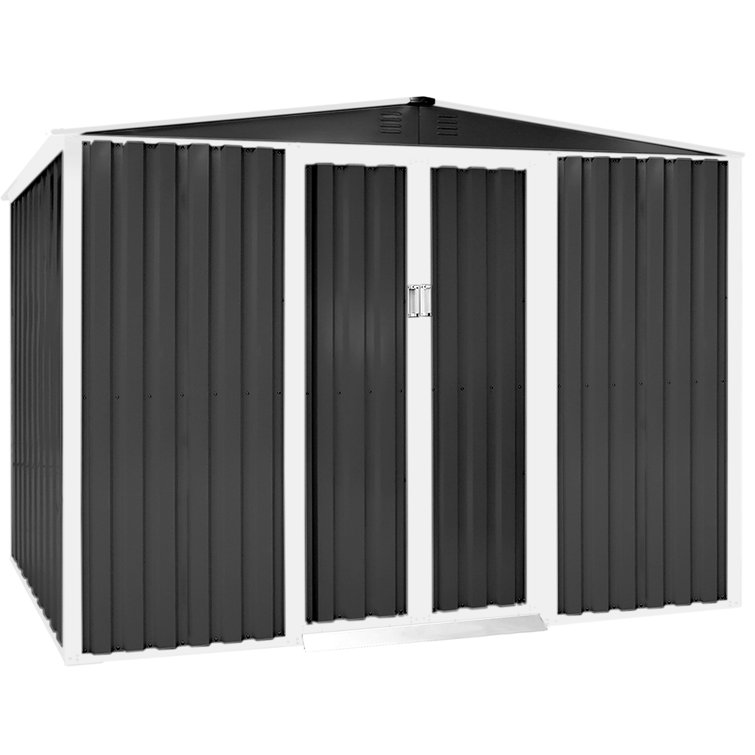 8 x 8Outdoor Galvanized Steel Storage Shed with Vents& Lockable Sliding Door,Lawn Equipment Tool Organizer for Backyard,Brown 