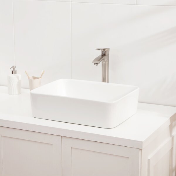 24" Bathroom Vanity Rectangle Ceramic Vessel Sink Set W/Faucet Basin Bowl White 