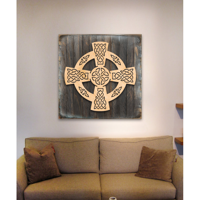 World Menagerie Celtic Wheel Cross Wooden Block Sign Wall Decor