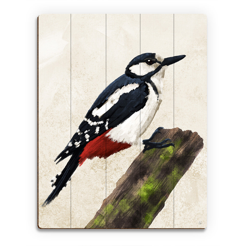 Green Woodpecker Wooden Greater Spotted with Baby Woodpecker Wall Hanging