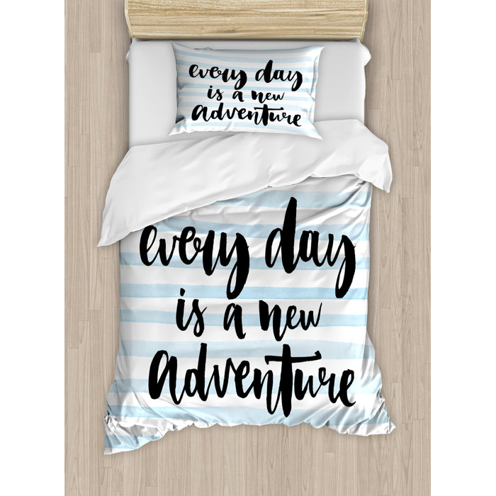 Inspirational Quotes Every Day Is A New Adventure Calligraphy Text Watercolor Stripes Print Duvet Cover Set