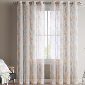 Chloe Jacquard Nature/Floral Sheer Grommet Curtain Panels (Set of 2)