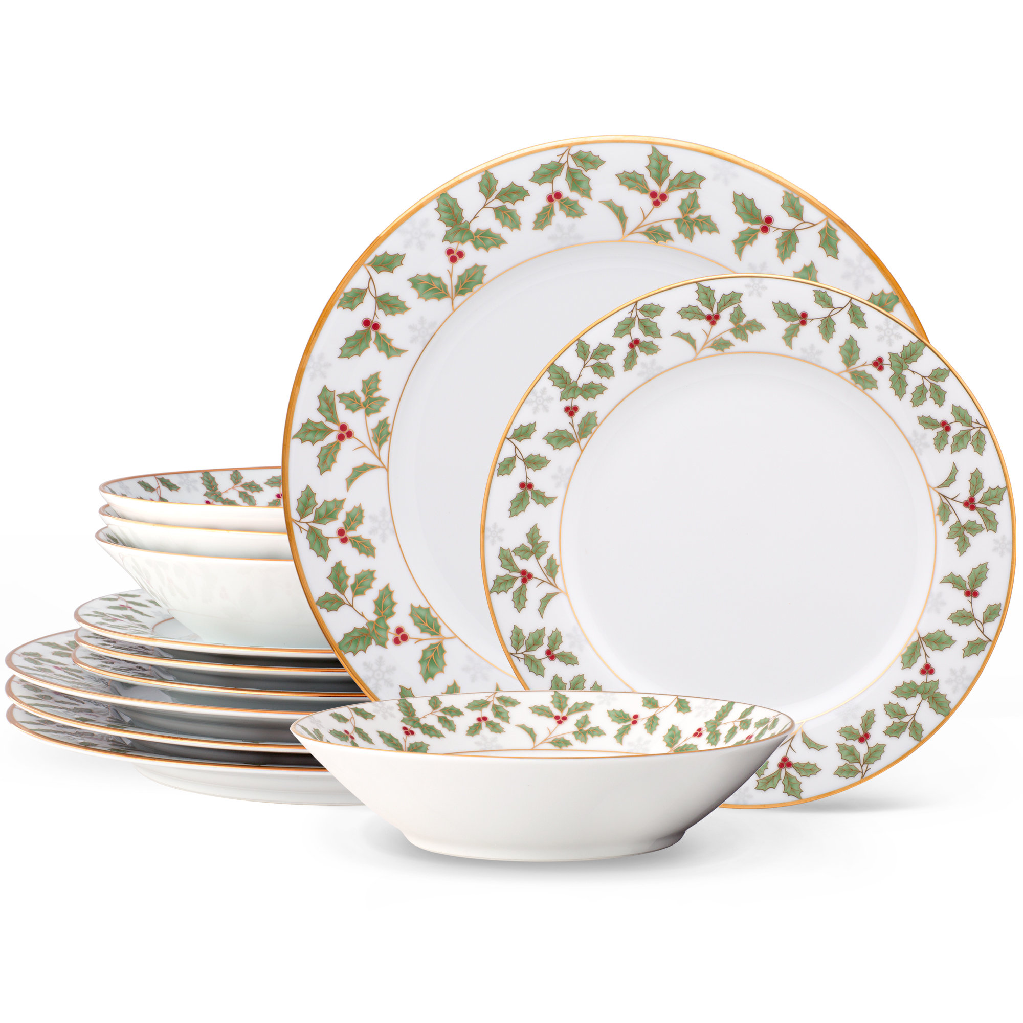 Noritake Holly and Berry Gold 12 Piece Dinnerware Set, Servicer For 4 & Reviews  Wayfair