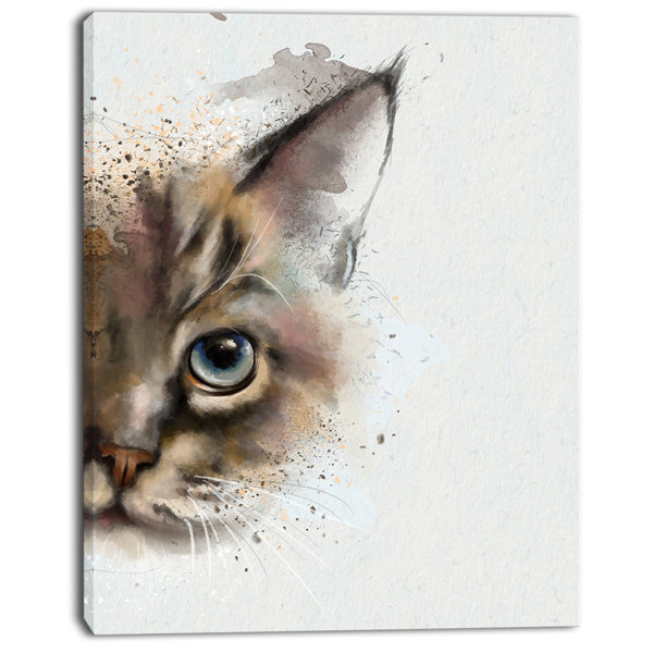 Ebern Designs Cat Half Face Watercolor Painting Print On Wrapped