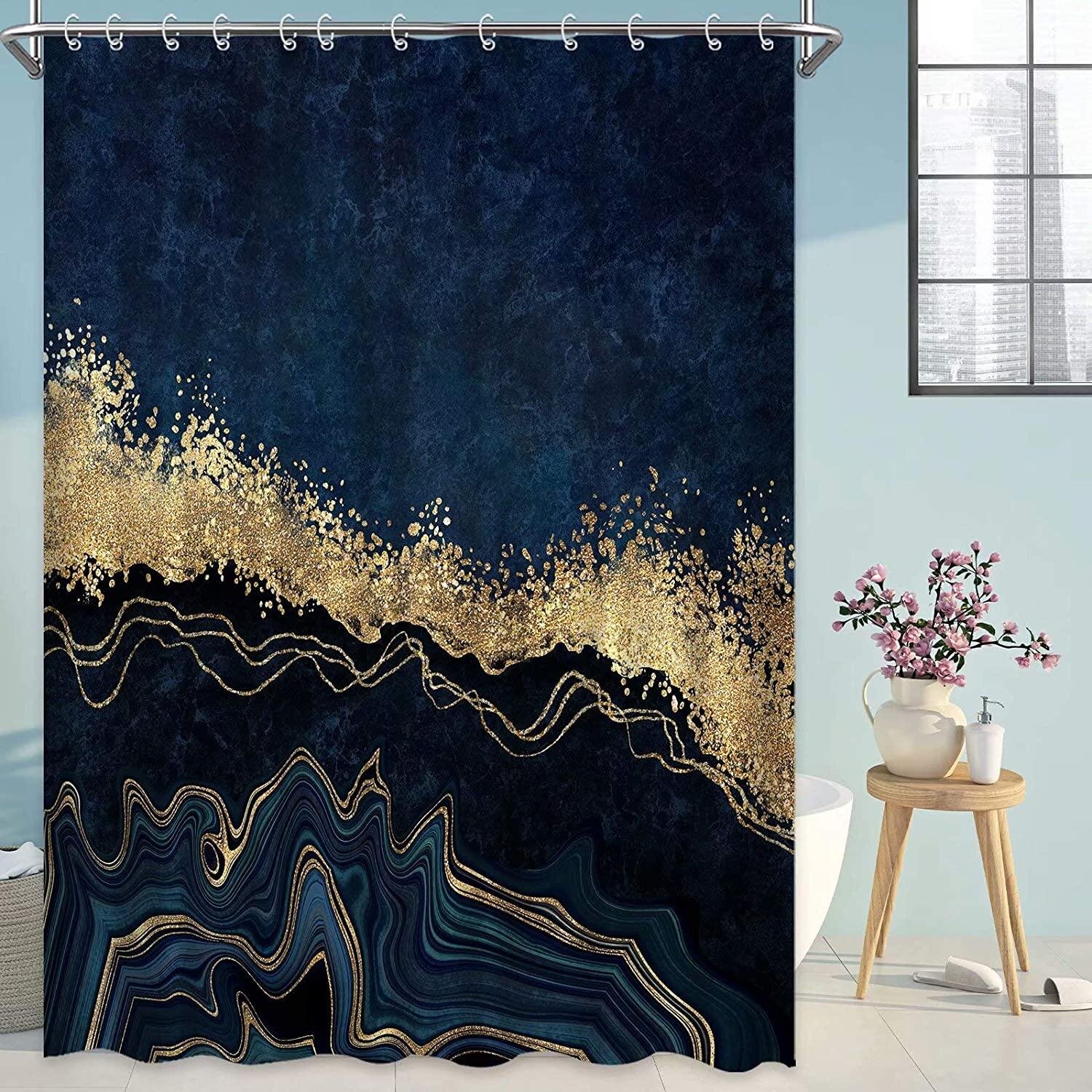 Natural Abstract Marble Texture Design Shower Curtain Liner Waterproof Fabric