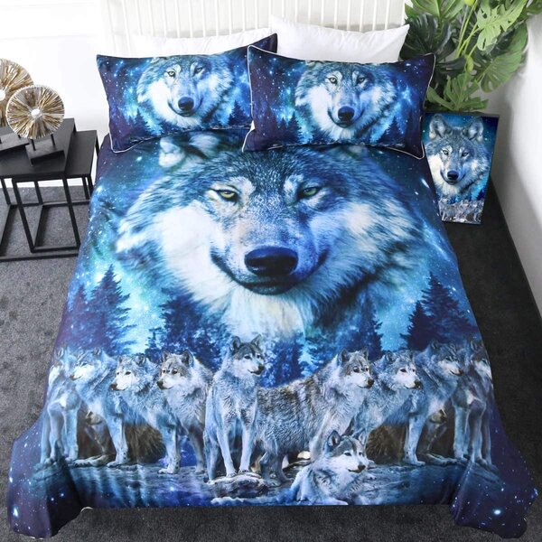 TWO WOLVES WOLF QUEEN SIZE 79" X 96" SOFT MEDIUM WEIGHT BED SPREAD BLANKET 2 