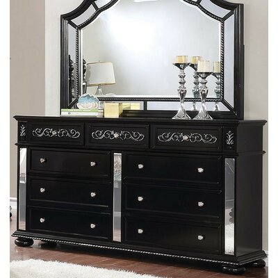 Gwendolyn 9 Drawer Double Dresser With Mirror Rosdorf Park Color Black