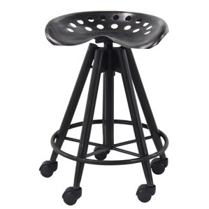 Steelton Modern Curved Iron Adjustable Height Bar Stool with Wheels by Gracie Oaks