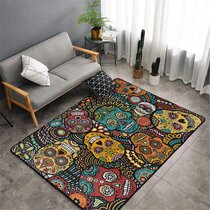 1.7' x 3.3' ALAZA Mexico Day of The Dead Skull Floral Non Slip Kitchen Floor Mat Kitchen Rug for Entryway Hallway Bathroom Living Room Bedroom 39 x 20 inches