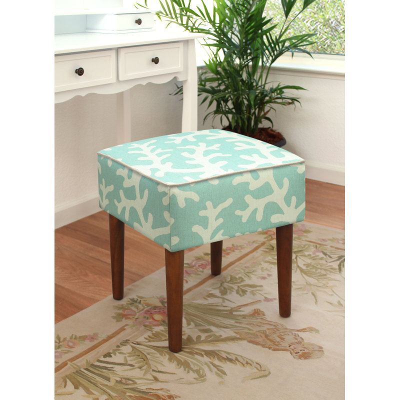 Coastal Coral Upholstered Vanity Stool