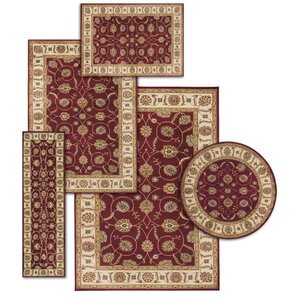 Basham 5 Piece Red/Beige Rug Set