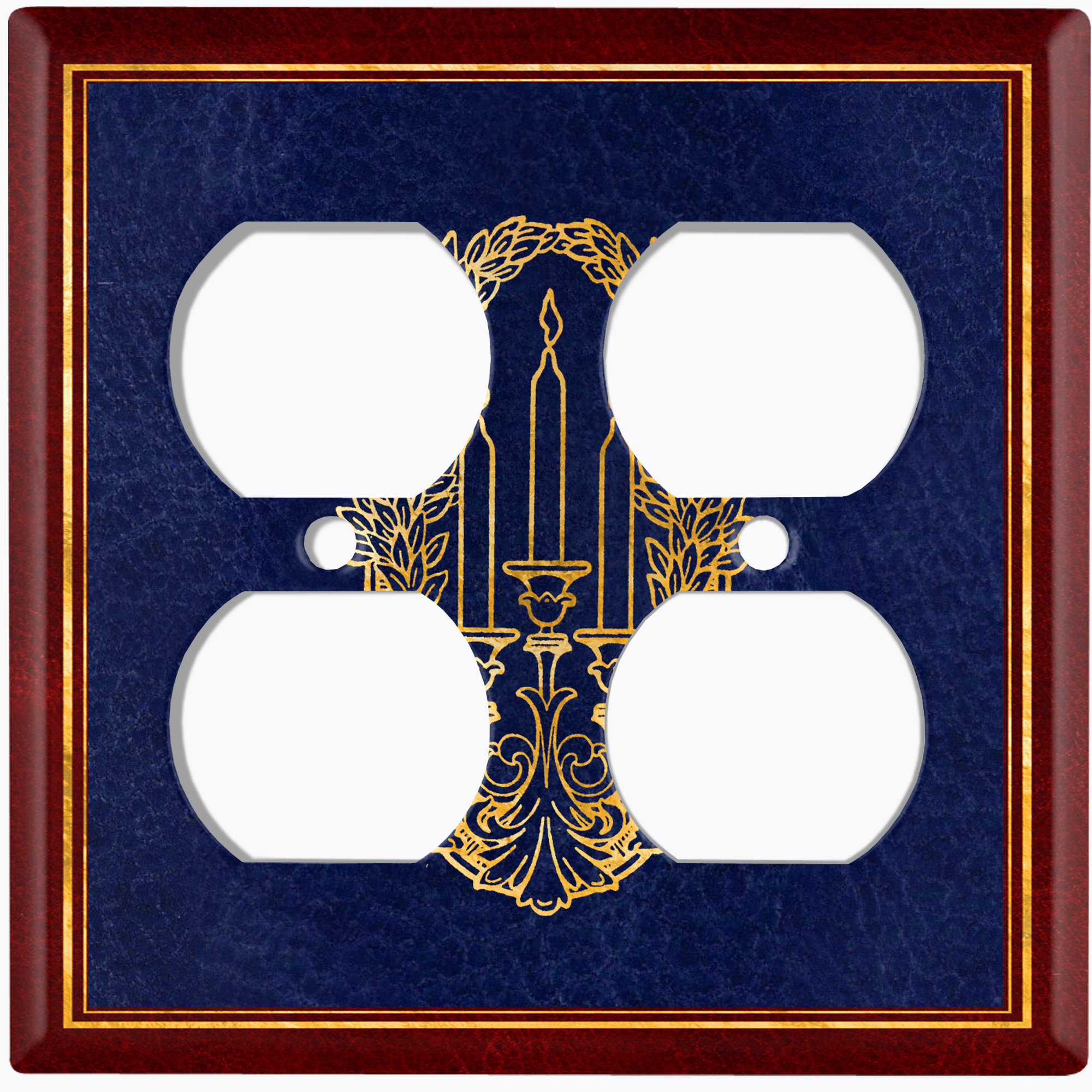 WorldAcc Navy Blue Elegant Candles Wreath Red Trim 2Gang Toggle Light