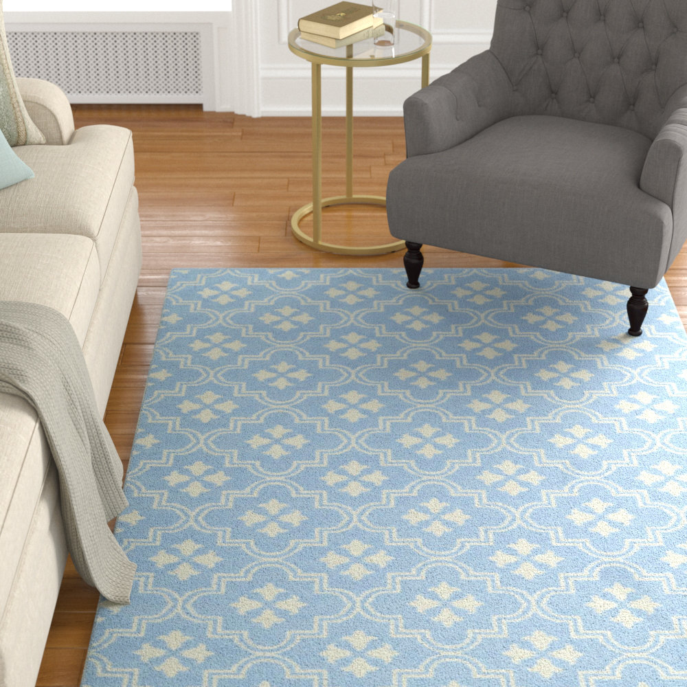 Charlton Home Covington Hand Tufted Blue Cream Area Rug Wayfair