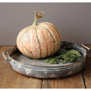 Farm Round Decorative Iron Tray with Handle