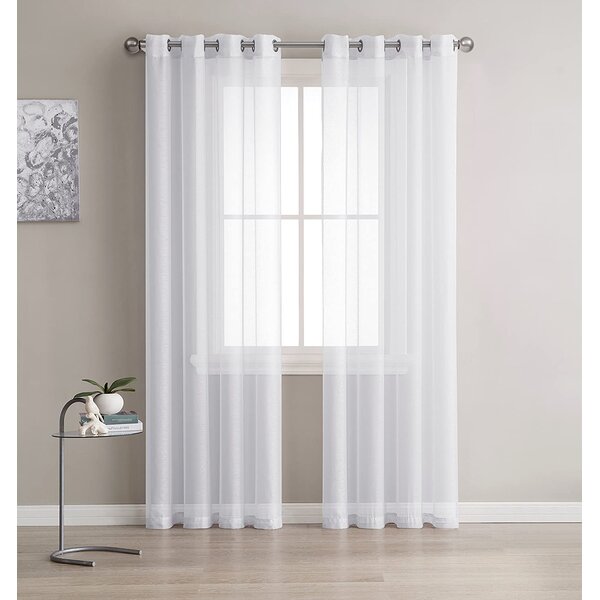 Faux Linen Textured Semi Sheer Privacy Window Grommet Curtains for Bedroom K 