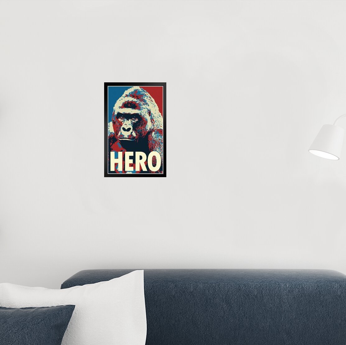 Trinx Harambe Pop Art Hero Gorilla Portrait Black Wood Framed Poster ...