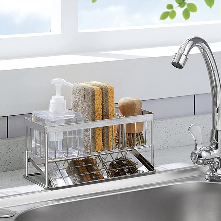 360° Ventilated Kitchen Sponge Holder Household Sink Caddy With Adjustable Panel Stainless Steel Countertop Organizer For Kitchen And Bathroom, Auto ...