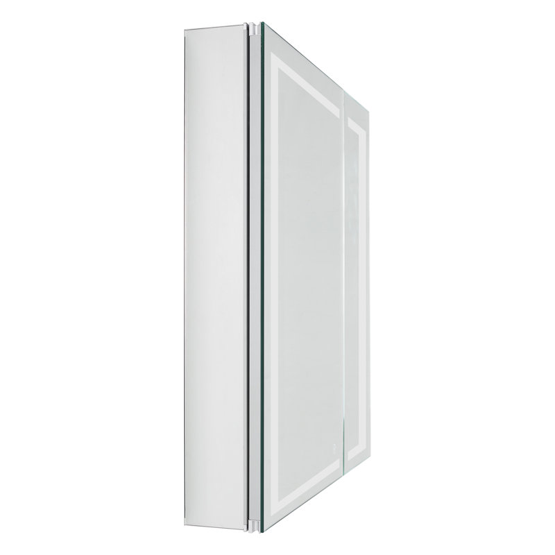 Orren Ellis Saybrook 48 X 36 Recessed Or Surface Mount Frameless Medicine Cabinet With 4 Adjustable Shelves Or Led Lighting And Electrical Outlet Wayfair