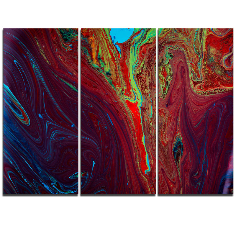 Designart Dark Red Abstract Acrylic Paint Mix 3 Piece Graphic