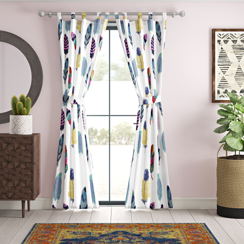 Mistana Guerra Graphic Print Text Sheer Tab Top Curtain Panels