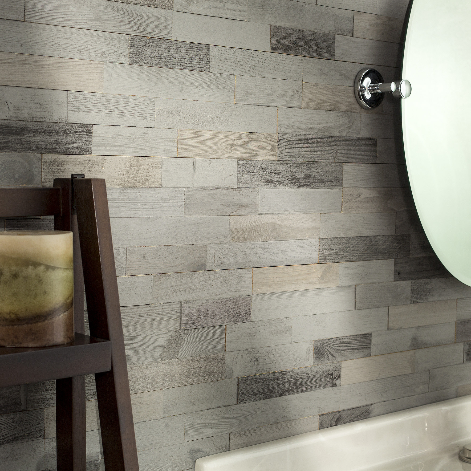 6 5 X 24 Wood L Stick Mosaic Tile In Weathered Barn