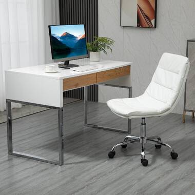 Upholstery White MidBack Office Desk Chair Faux Leather Height Adjustable Swivel 