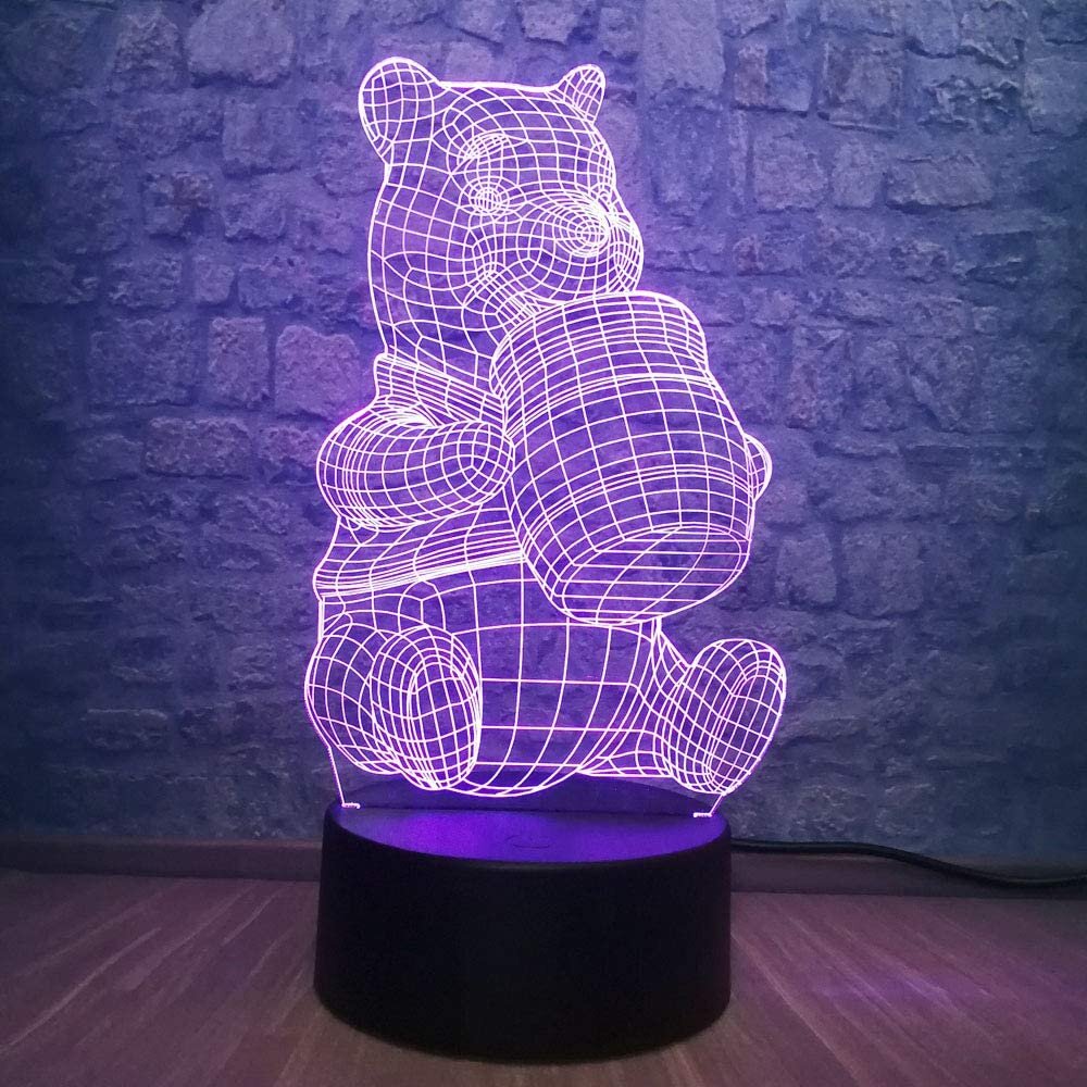 3D illusion Visual Night Light 7 Transform LED Desk Table Lamp Bedroom Decor NB 
