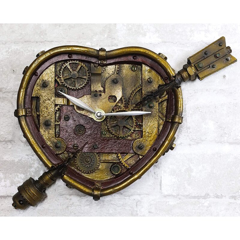 Steampunk Cupid Eros Arrow Pierced Heart Wall Clock Figurin