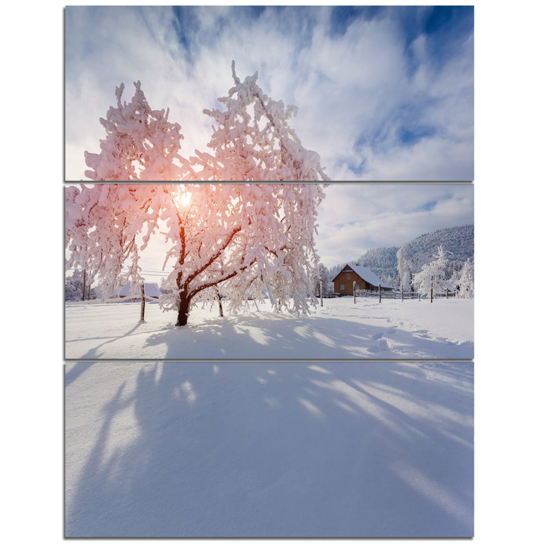 Designart Winter In Carpathian Village 3 Piece Wall Art On