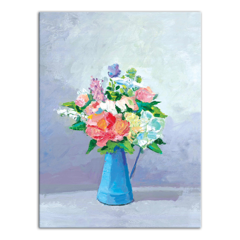 Pitcher Of Soft Spring Flowers Acrylic Painting Print On Canvas