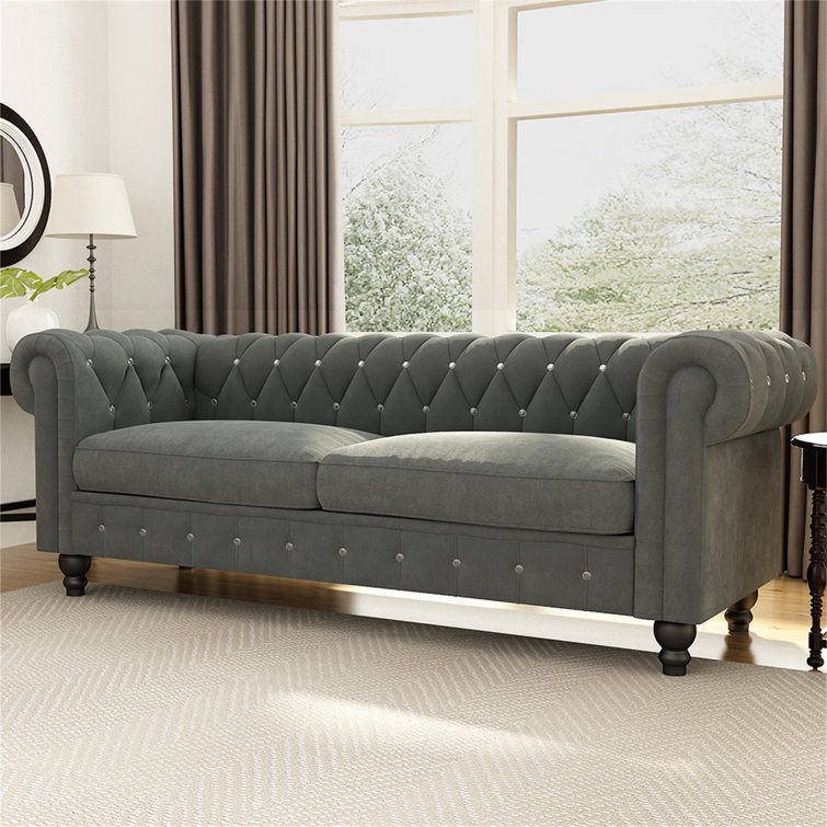 Rosdorf Park Michener 80'' Velvet Rolled Arm Chesterfield Sofa Wayfair